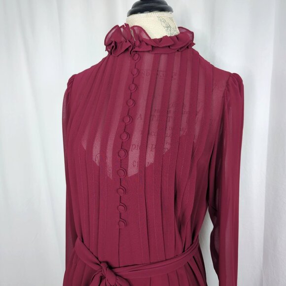 Vintage Albert Nipon Dress Medium Victorian Pleated Midi - Picture 3 of 12